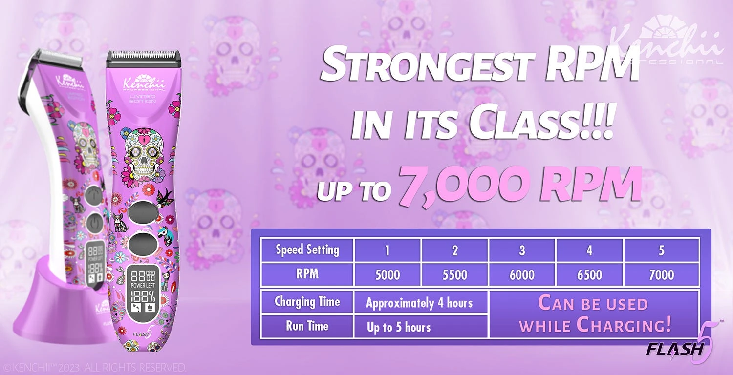 Kenchii Flash5 5-in-1 Digital Cordless Clipper Purple Dogs Edition 9 Kenchii Flash5 5-in-1 Digital Cordless Clipper Purple Dogs Edition - Image 9