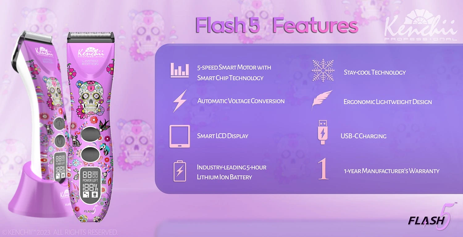 Kenchii Flash5 5-in-1 Digital Cordless Clipper Purple Dogs Edition 10 Kenchii Flash5 5-in-1 Digital Cordless Clipper Purple Dogs Edition - Image 10